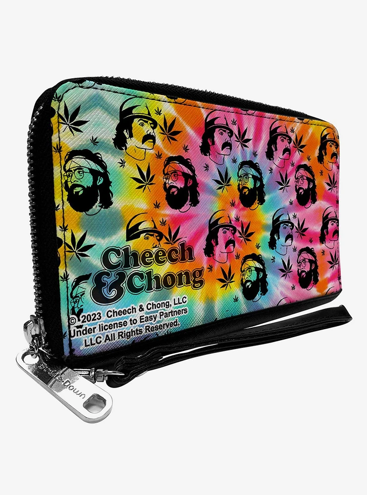 Cheech & Chong Caricature Faces Pot Leaves Tie Dye Zip Around Wallet