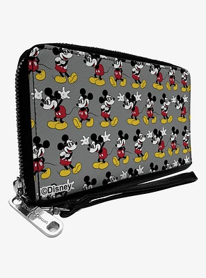 Disney Nerdy Mickey Mouse 3 Pose Stripe Zip Around Wallet