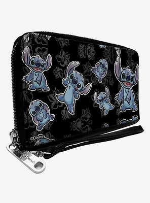 Disney Lilo & Stitch Poses Hibiscus Sketch Zip Around Wallet