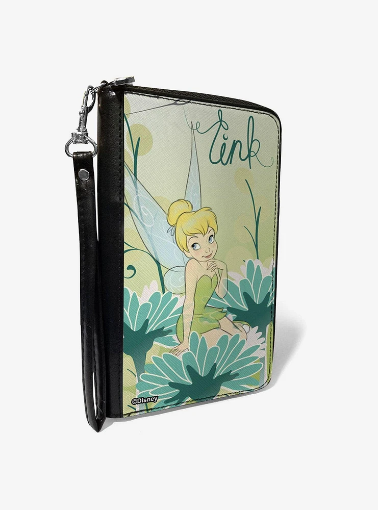 Disney Tinker Bell Sitting On Flower Zip Around Wallet