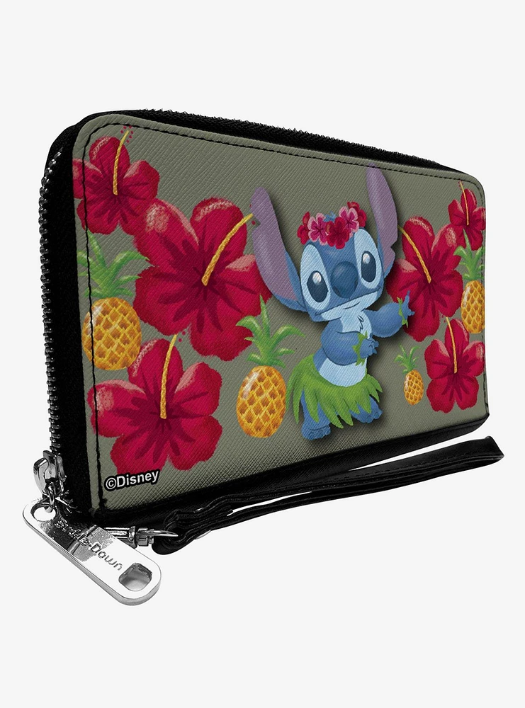 Disney Lilo & Stitch Hula Hibiscus Flowers Pineapple Zip Around Wallet