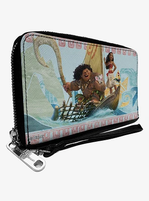 Disney Moana Voyage Group Pose and Tribal Icons Zip Around Wallet