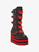 YRU Black & Red Bat Dune Platform Boots