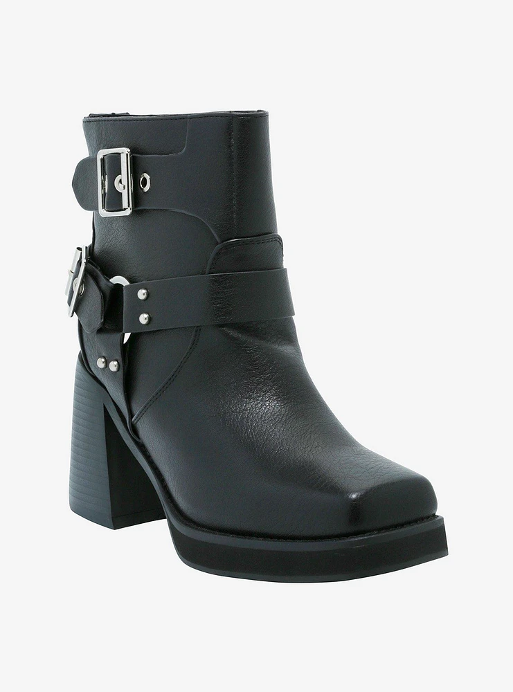 Azalea Wang Black Motorcycle Heeled Boots