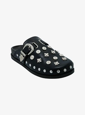 Azalea Wang Black & Silver Studded Mules