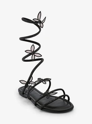 Azalea Wang Black Butterfly Wrap Sandals