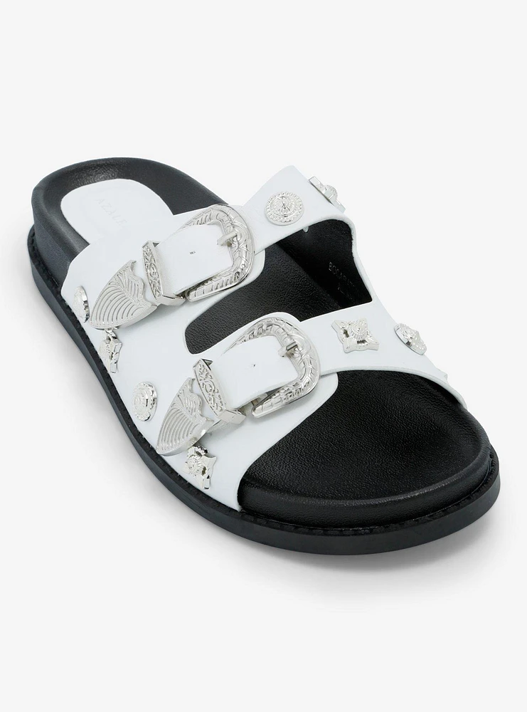 Azalea Wang Bocaraton Silver Hardware Slide Sandals