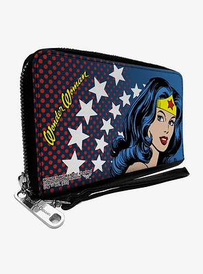 DC Comics Wonder Woman Stars Face Halftone Zip Around Wallet