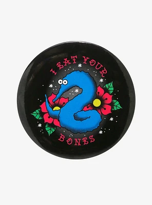 Fuzzy Worm Eat Your Bones 3 Inch Button