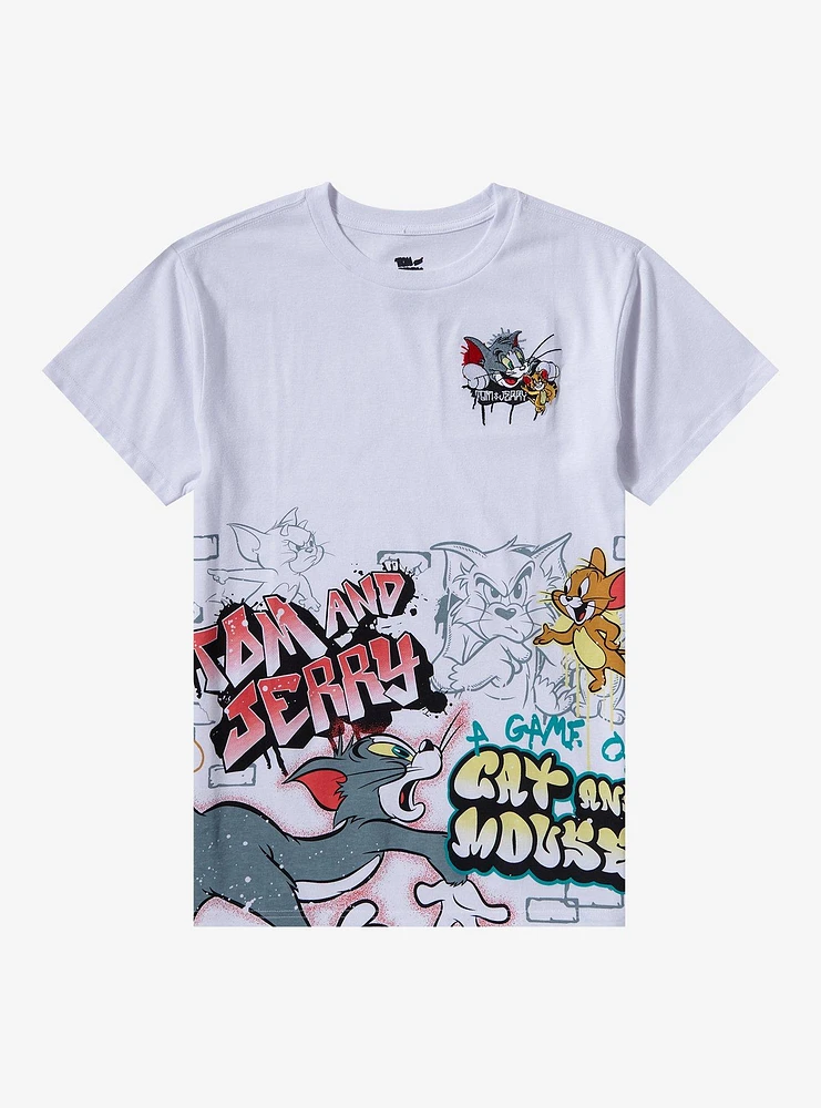 Tom And Jerry Graffiti Embroidery T-Shirt