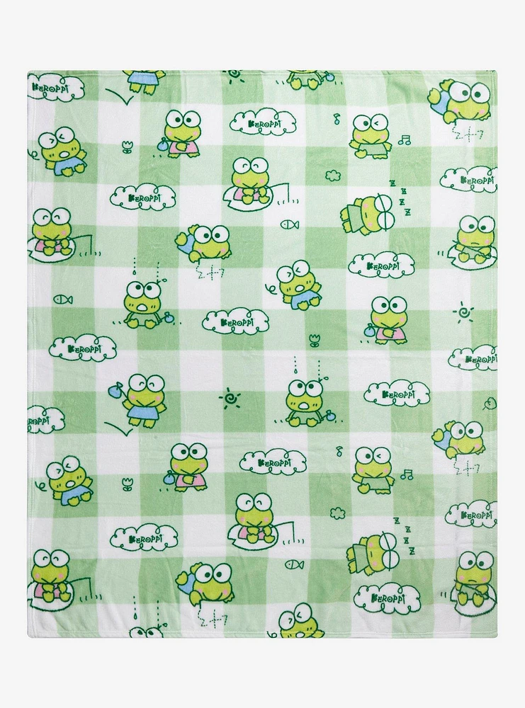 Keroppi Green Gingham Throw Blanket