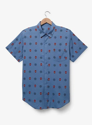 Marvel Spider-Man Mask & Web Allover Print Woven Button-Up - BoxLunch Exclusive