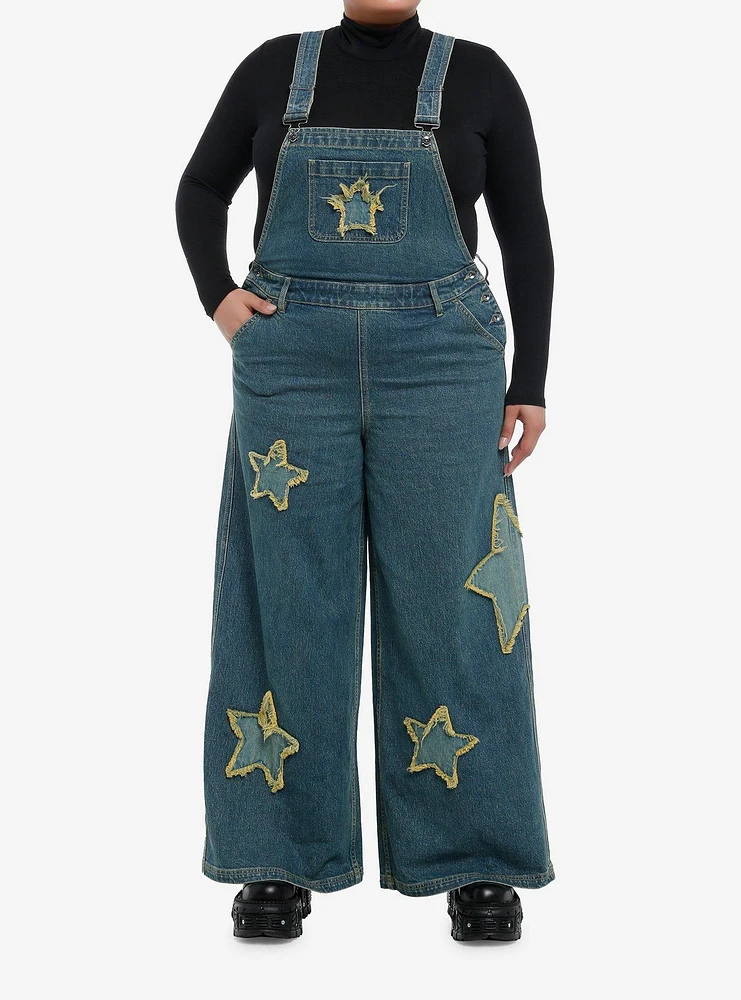 Star Patch Denim Overalls Plus