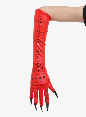 Red & Black Rhinestone Claw Gloves