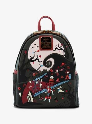 Loungefly Disney The Nightmare Before Christmas Spiral Hill Group Portrait Mini Backpack - BoxLunch Exclusive