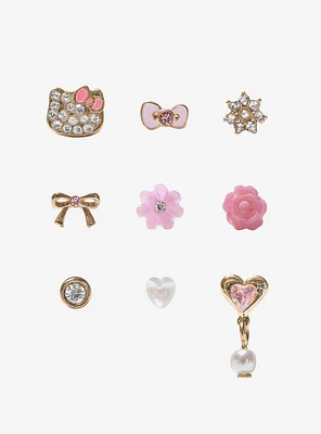 Steel Hello Kitty Flower Heart Bling Nose Stud 9 Pack