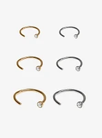 Steel Silver & Gold Gem Nose Open Hoop 6 Pack