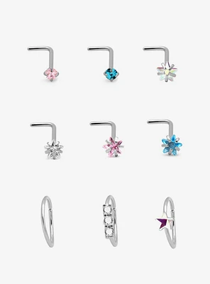 Steel Star Bling Nose Stud & Hoop 9 Pack