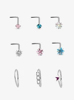 Steel Star Bling Nose Stud & Hoop 9 Pack