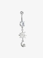 14G Steel Silver Sun & Moon Navel Barbell