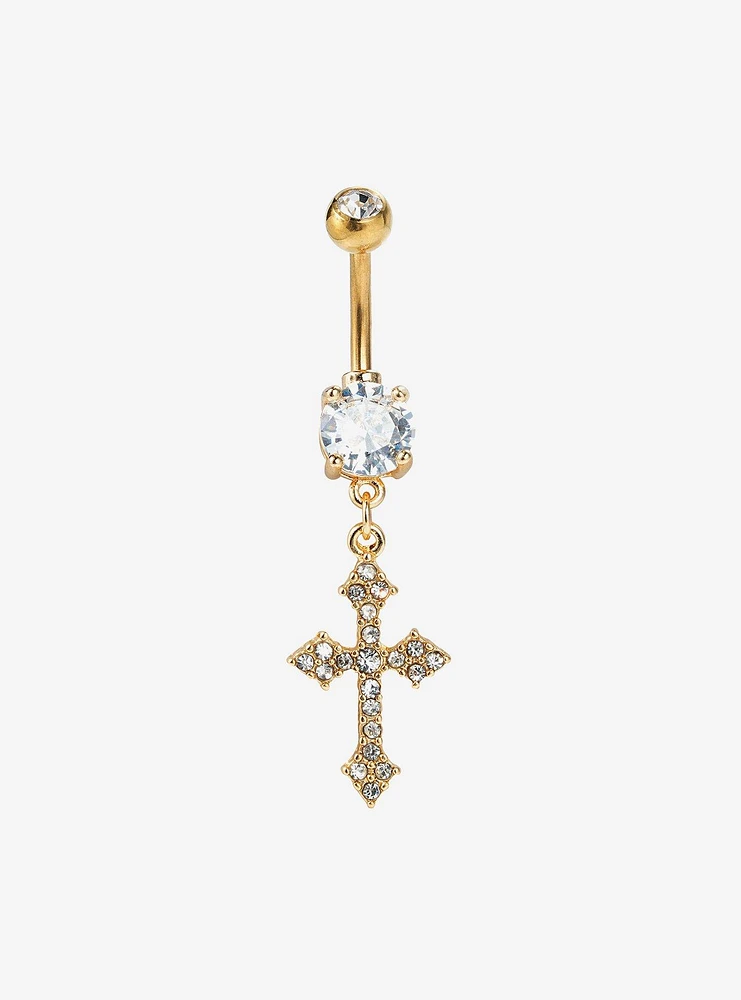 14G Steel Cross Bling Navel Barbell