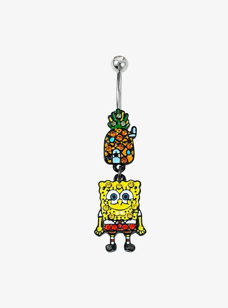 14G Steel Silver SpongeBob SquarePants Bling Navel Barbell