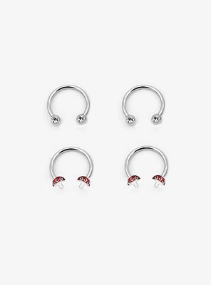 Steel Silver Mushroom CZ Gem Circular Barbell 4 Pack