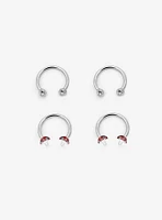 Steel Silver Mushroom CZ Gem Circular Barbell 4 Pack