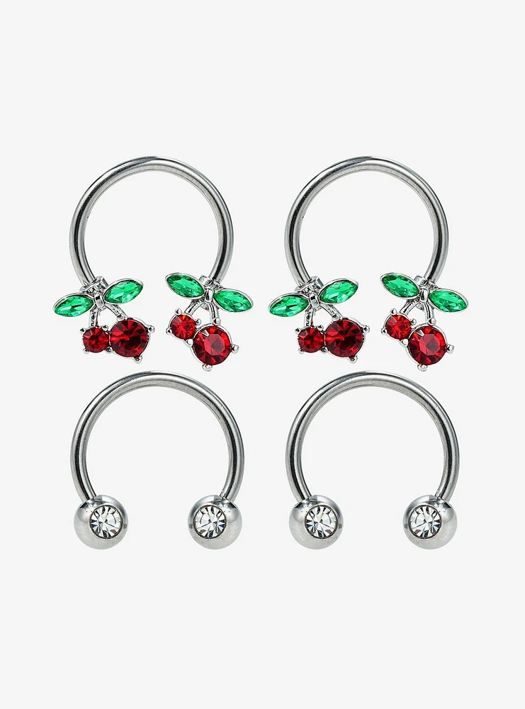 Steel Silver Cherries Circular Barbell 4 Pack