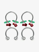 Steel Silver Cherries Circular Barbell 4 Pack