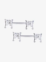 14G Steel Silver Butterfly Gem Nipple Barbell 2 Pack