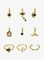 Steel Gold Snake Cross Spider Nose Stud & Hoop 9 Pack