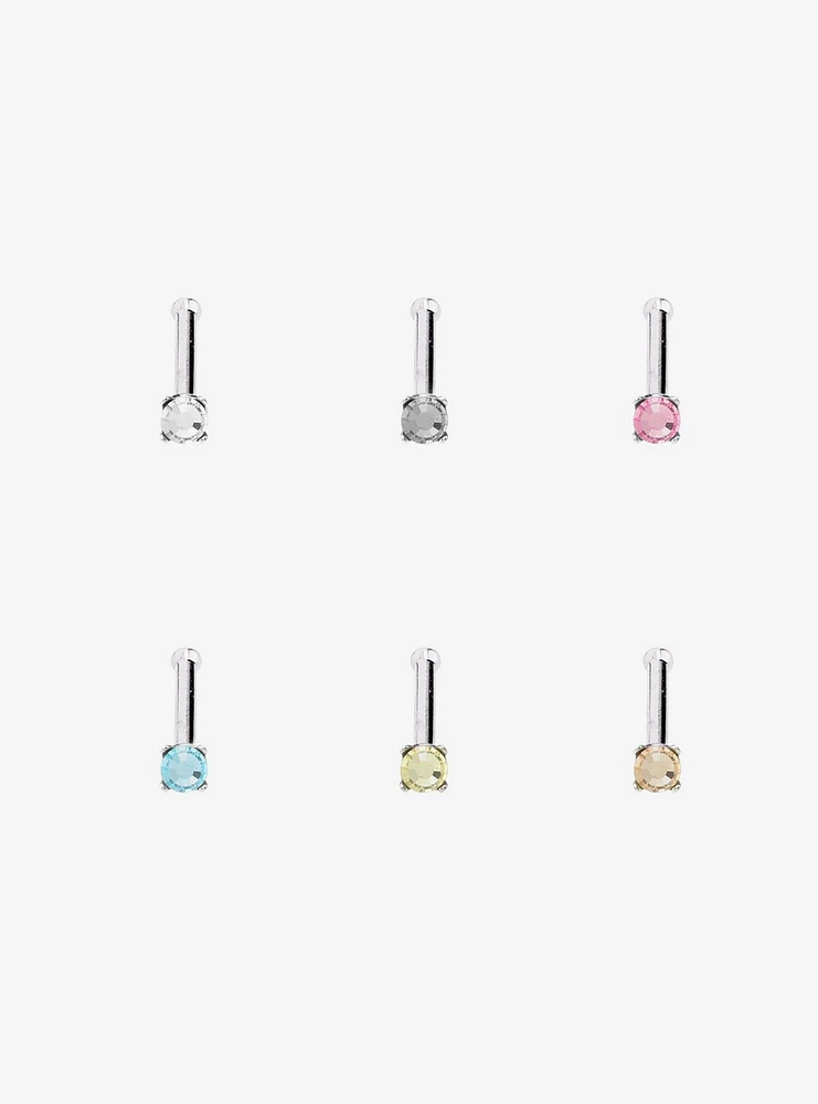 Steel Colorful Gem Nose Stud 6 Pack