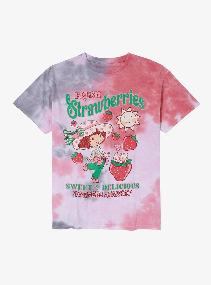 Strawberry Shortcake Fresh Strawberries Tie-Dye Boyfriend Fit Girls T-Shirt
