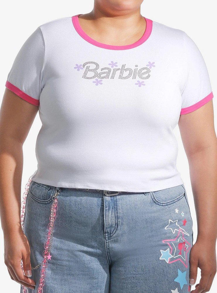 Barbie Rhinestone Logo Ringer Girls Baby T-Shirt Plus