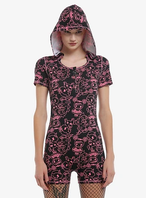 Tokidoki Black & Pink Character Outline Hooded Romper