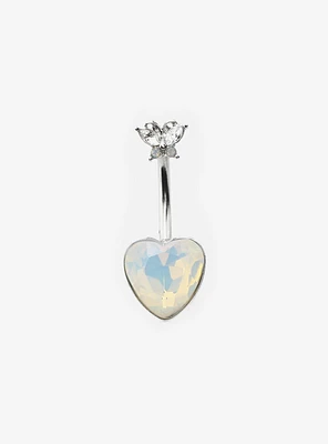 14G Steel Heart Butterfly Opal Navel Barbell