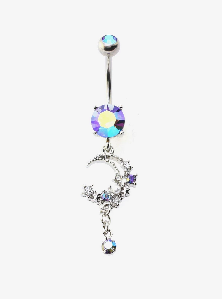 14G Steel Moon Gem Navel Barbell