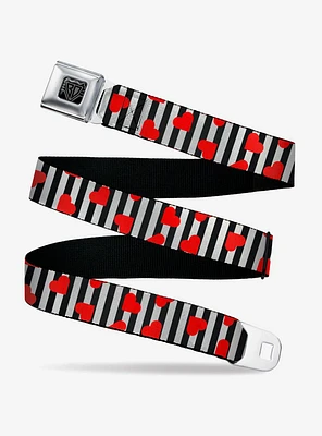 Hearts Scattered Stripe White Black Red Seatbelt Buckle Belt