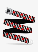 Hearts Scattered Stripe White Black Red Seatbelt Buckle Belt