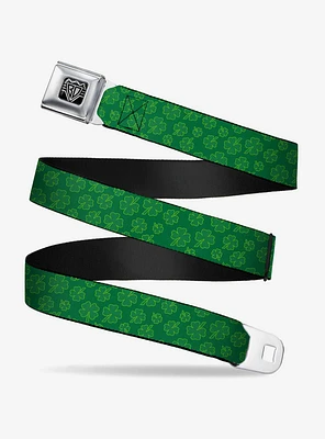 St. Patrick's Day Outlined Clovers Scattered Green Seatbelt Buckle Belt