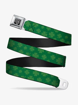 St. Patrick's Day Clovers Scattered Green Seatbelt Buckle Belt