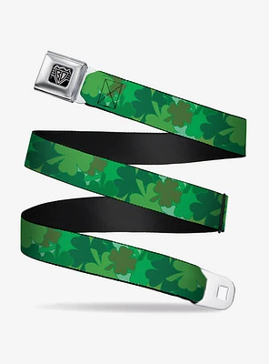 St. Patrick's Day Stacked Shamrocks Green Seatbelt Buckle Belt