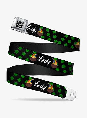 St. Patrick's Day Lucky Pot of Gold Shamrocks Scattered Seatbelt Buckle Belt