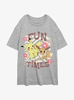 Pokemon Fun Times Pikachu & Eevee Girls Oversized T-Shirt