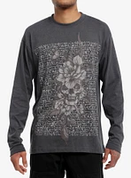 Dark Grey Floral Skull Long-Sleeve T-Shirt