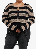 Social Collision Open Knit Safety Pin Bolero Girls Crop Sweater Plus