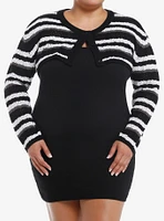 Social Collision Black & White Stripe Bolero Girls Crop Shrug Plus