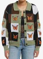 Thorn & Fable Butterfly Checkered Girls Cardigan