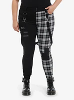 Black & White Plaid Split Suspender Hi-Rise Skinny Jeans Plus